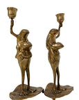 Vintage Brass Frog Couple Candle Holders | Mid-Century Whimsical Pair on Lily Pads