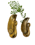 Pair of Vintage Brass Swan Wall Pockets / Hanging Holders