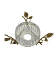 Vintage Cut Crystal Bowl with Ornate Brass Branch & Leaf Stand – Mid-Century Elegance