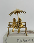 Vintage Brass Charming Frog Couple on Bench Under Umbrella