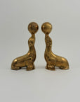 Vintage Brass Seal Bookends with Ball-A Pair