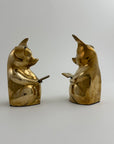 Vintage Brass Reading Pigs – Set of 2