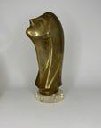 Modernist Brass Female Bust Sculpture | Abstract Woman’s Head, Vintage Brass Art Object on Lucite Base