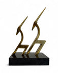 Large and Heavy Vintage Dolbi Cashier Brass Gazelle Sculpture on Marble Base