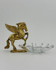 Vintage Brass Pegasus With Glass Trinket Dish- A Set