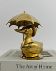 Vintage Brass Duck Under Umbrella