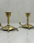 Vintage Brass Turtle Candlestick Holders- A Pair of