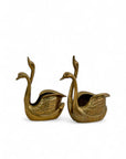 Small Pair of Vintage Brass Double Swan Planters – Hollywood Regency Stash Pots – 7”