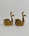 Small Pair of Vintage Brass Double Swan Planters – Hollywood Regency Stash Pots – 7”
