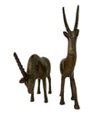 Vintage Mid-Century Brass Antelope Gazelle Figurines – Pair with Long Horns, Safari Wildlife Decor