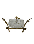 Vintage Cut Crystal Bowl with Ornate Brass Branch & Leaf Stand – Mid-Century Elegance