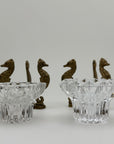 Vintage Brass Seahorse Stands with Crystal Inserts-A Pair