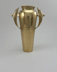 Vintage Brass Dolphin Vase – 12” Tall Hammered Coastal Nautical Decor, Hollywood Regency Style, Dolphin Handles