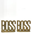 Vintage Brass “BOSS” Bookends | Mid-Century Modern Office Decor