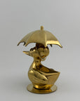 Vintage Brass Duck Under Umbrella