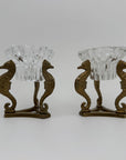 Vintage Brass Seahorse Stands with Crystal Inserts-A Pair