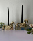 Vintage Brass Trojan Horse Candlestick Holders-A Pair