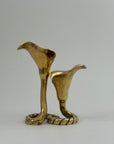 Vintage Brass Calla Lily Candleholders – Interlocking Pair, Made in Hong Kong – Elegant Mid-Century Taper Holders (Set of 2)