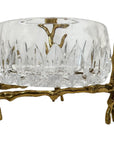 Vintage Cut Crystal Bowl with Ornate Brass Branch & Leaf Stand – Mid-Century Elegance