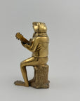 Melodic Croak: Vintage Brass Frog Guitarist on Stump Playing Guitar-Figurine