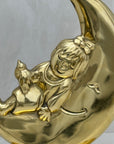 Vintage Brass Bookends of Girl Sleeping in Moon- A Pair