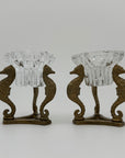 Vintage Brass Seahorse Stands with Crystal Inserts-A Pair