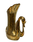Vintage Brass Swan Vase – Hollywood Regency Sculptural Vessel | 9.75” Tall