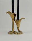 Vintage Brass Calla Lily Candleholders – Interlocking Pair, Made in Hong Kong – Elegant Mid-Century Taper Holders (Set of 2)