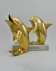 Vintage Solid Brass Dolphins – 10” Coastal Wishing Vessels/Coin Banks-A Pair