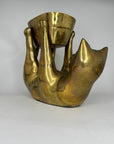 Rare Large Vintage Brass Cat Planter –Statement Cat Holding Bowl Centerpiece