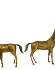 Large Vintage Brass Horse Sculptures – Grazing and Standing Pair (14.5 and 13.5 inches long)