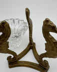 Vintage Brass Seahorse Stands with Crystal Inserts-A Pair