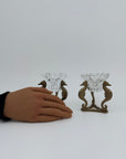 Vintage Brass Seahorse Stands with Crystal Inserts-A Pair