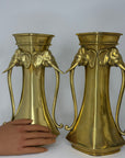 Pair of Heavy Vintage Brass Elephant Vases