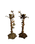 Pair of Vintage Rococo Brass Candleholders – Ornate Floral & Vine Taper Holders-Made in Spain