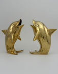 Vintage Solid Brass Dolphins – 10” Coastal Wishing Vessels/Coin Banks-A Pair