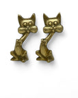 Small Vintage Brass Cool Cats-A Pair