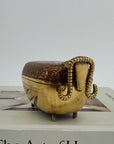 Vintage Brass Goat Trinket Dish With Enameled Etchings