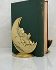Vintage Brass Bookends of Girl Sleeping in Moon- A Pair