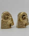 Mid-Century Brass Ram’s Head Bookends – Hollywood Regency Style