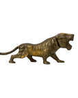 Vintage Brass Tiger Figurine – Mid-Century Modern Roaring Jungle Cat (15”)