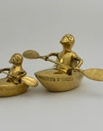 Vintage Brass Duck and Duckling Paddling Boats-A Pair