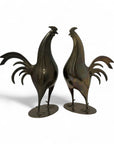 Vintage Mid-Century Modern Brass Rooster Sculptures – Pair, Made in Hong Kong