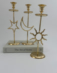 Vintage Brass Sun, Moon & Star Candlestick Trio – Celestial Mid-Century Modern Candle Holders