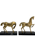 Vintage Brass Horse Sculptures on Marble Base (Pair)