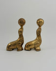 Vintage Brass Seal Bookends with Ball-A Pair