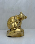 Vintage Brass Mama Bear and Cub on Rock