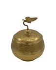 Vintage Brass Trinket Bowl with Butterfly Lid and Floral Etchings