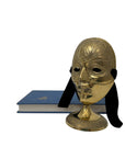 Vintage Brass Face Mask Sculpture on Stand | Mid-Century Modern Surreal Art Decor
