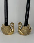 Pair of Vintage Brass Swan Candlestick Holders- Mid-Century Taper Candle Holders